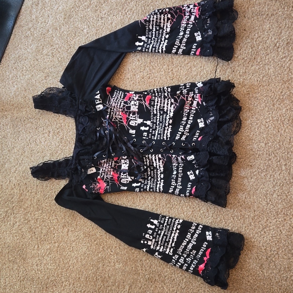 J Rock punk Gothic Lolita print ruffle top S/M